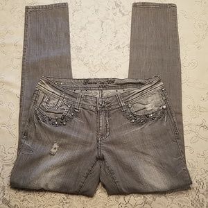 Grace in LA Grey Embellished Jeweled Sz 9 Jeans